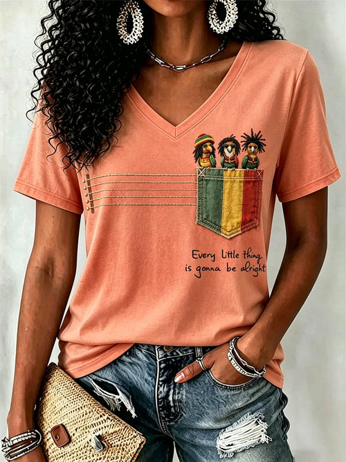 Women's Every Little Thing Is Gonna Be Alright Print Casual T-shirt