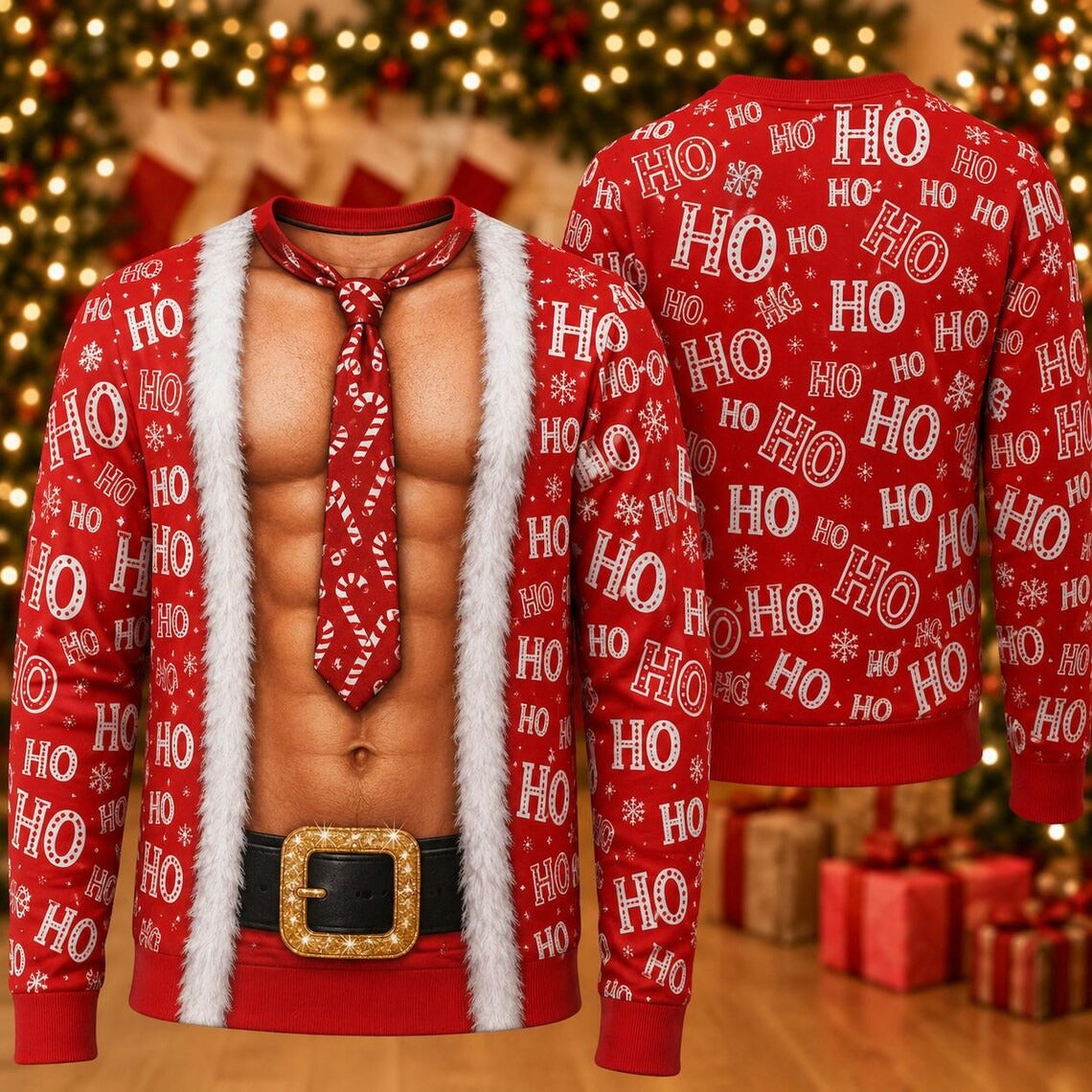 Funny Christmas Fake Body Sweatshirt & Pajama Pants Set