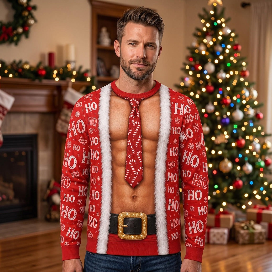 Funny Christmas Fake Body Sweatshirt & Pajama Pants Set