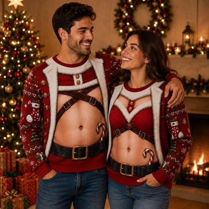 Funny Couple Harness Santa Print Sweatshirt – Matching Xmas Party Outfit