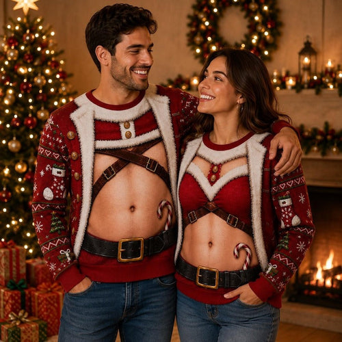 Funny Couple Harness Santa Print Sweatshirt – Matching Xmas Party Outfit