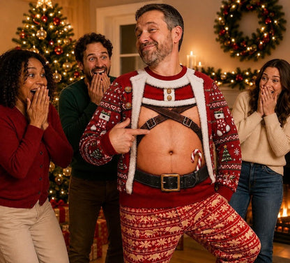 Funny Couple Harness Santa Print Sweatshirt – Matching Xmas Party Outfit