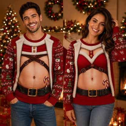 Funny Couple Harness Santa Print Sweatshirt – Matching Xmas Party Outfit