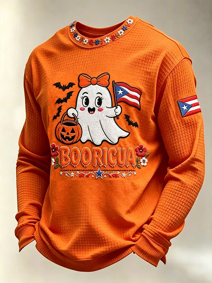 🎃Men's Boricua Halloween Waffle-Knit Long-Sleeve Top