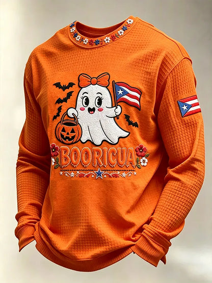 🎃Men's Boricua Halloween Waffle-Knit Long-Sleeve Top