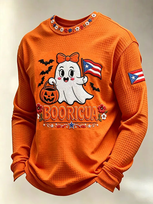 🎃Men's Boricua Halloween Waffle-Knit Long-Sleeve Top