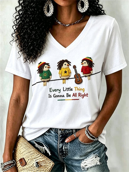 Women's Every Little Thing Is Gonna Be Alright Print Casual T-shirt