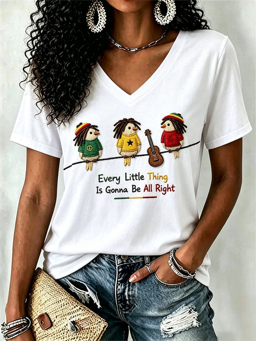 Women's Every Little Thing Is Gonna Be Alright Print Casual T-shirt