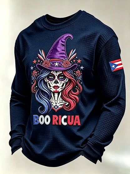 🎃Men's Boricua Halloween Waffle-Knit Long-Sleeve Top