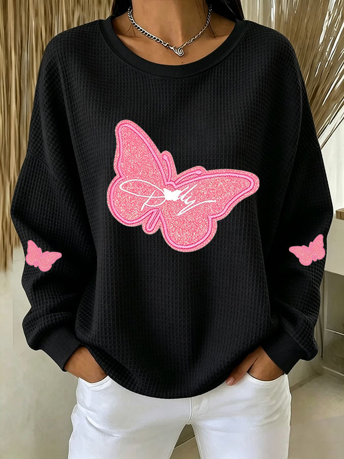 Women's Casual Printed Waffle Long-Sleeve Top