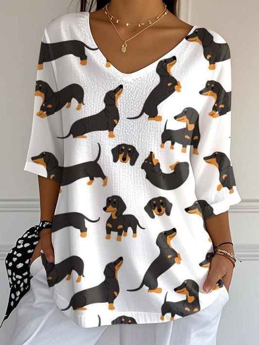 Women's Cute Dog Print T-Shirt