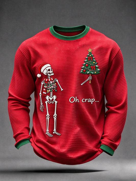 Men's Fun Christmas Printed Waffle-Knit Top