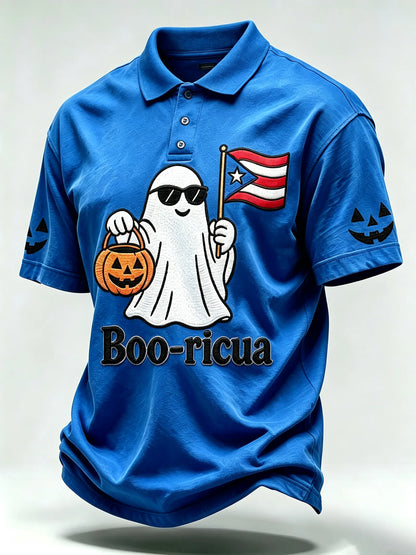 🎃Men's Halloween In Puerto Rico Print Polo Shirt