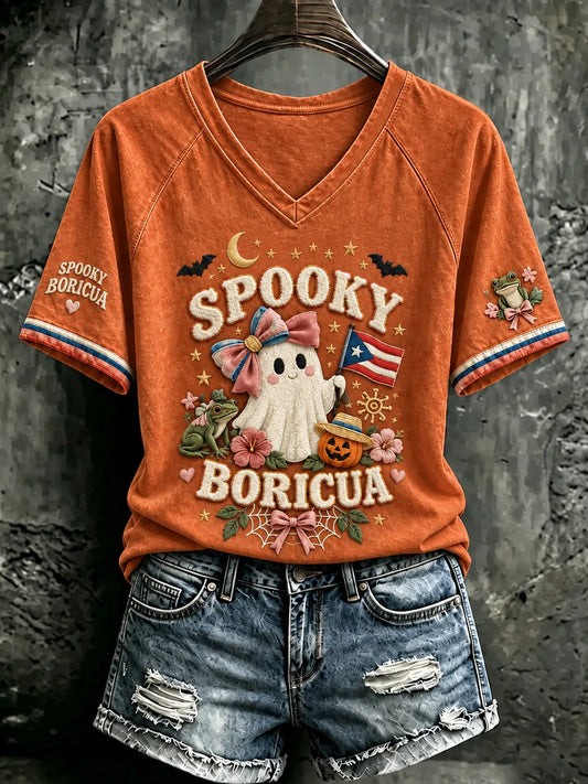 🎃Women'S Puerto Rico Halloween Print T-Shirt