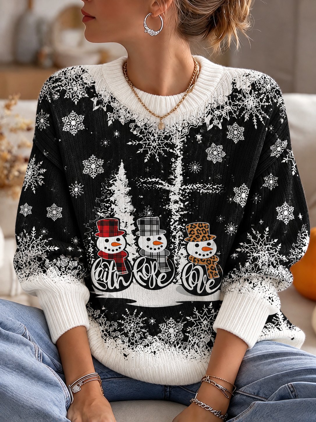 Women's Christmas Print Casual Knit Top