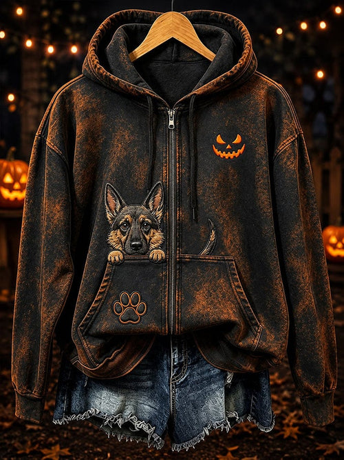 Women's Halloween Cute Dog Pumpkin Face Print Casual Sweatshirt