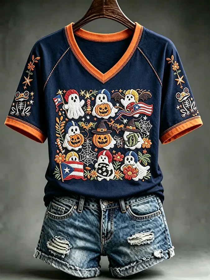 🎃Women's Halloween In Puerto Rico Print T-Shirt