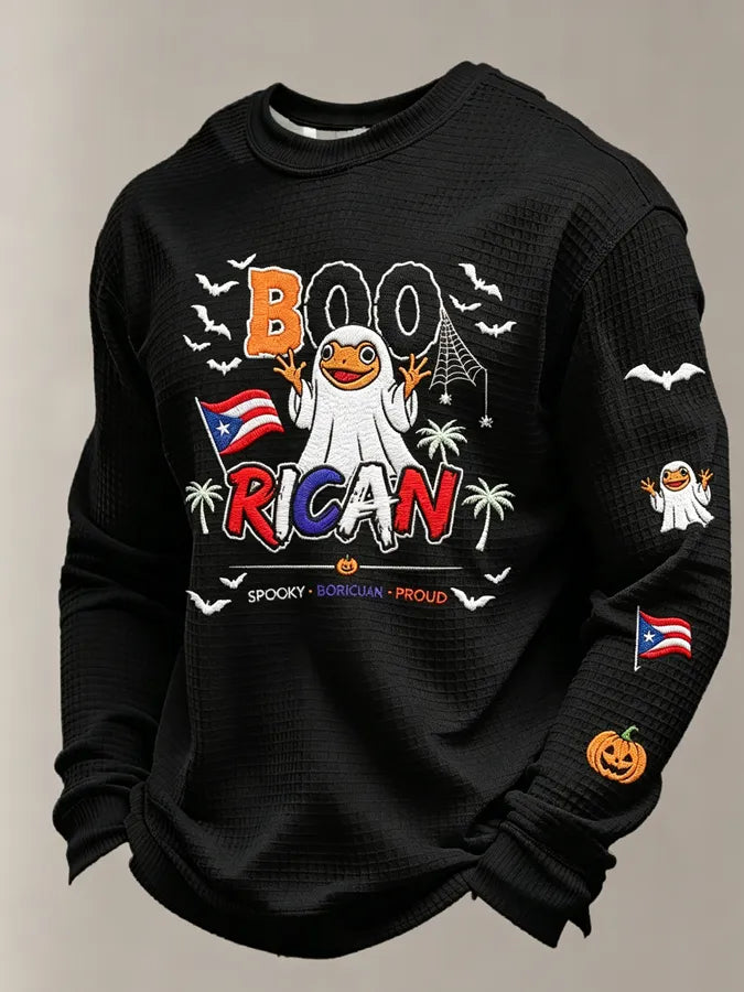 🎃Men's Boricua Halloween Waffle-Knit Long-Sleeve Top