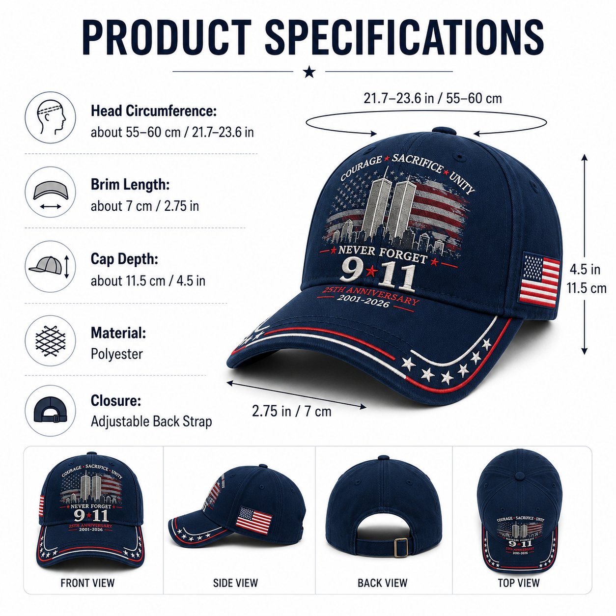 🦅49% OFF🔥Never Forget 9/11 25th Anniversary Memorial Cap