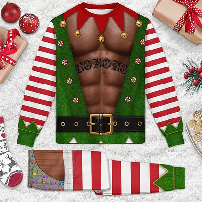 Christmas Funny Hairy Chest Santa Elf - Personalized Unisex Pajamas Set
