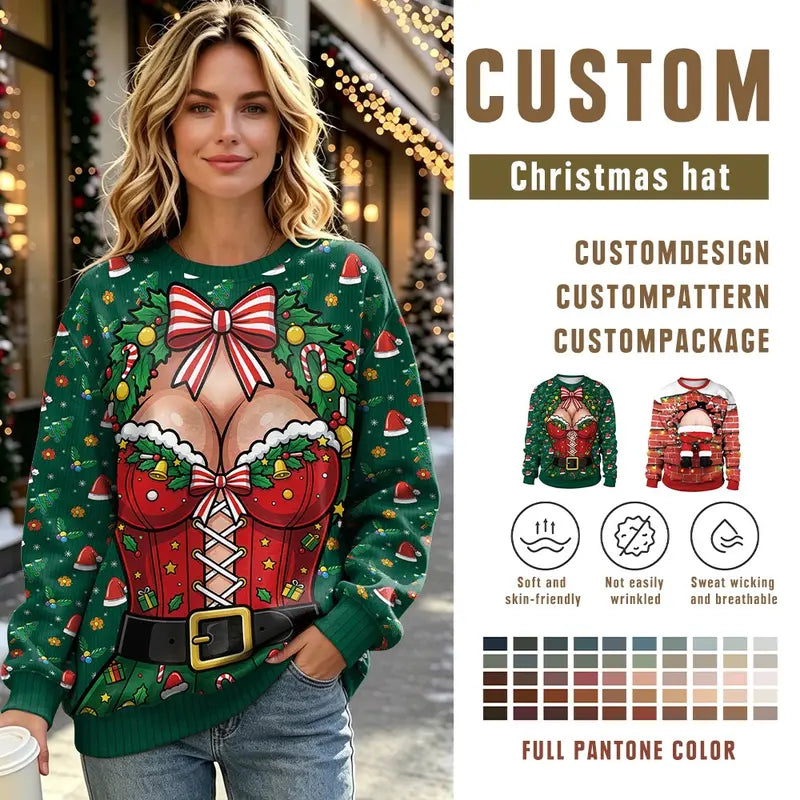Funny Fake Corset Body Illusion Ugly Christmas Sweater – Novelty Holiday Party Sweatshirt