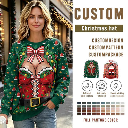 Funny Fake Corset Body Illusion Ugly Christmas Sweater – Novelty Holiday Party Sweatshirt