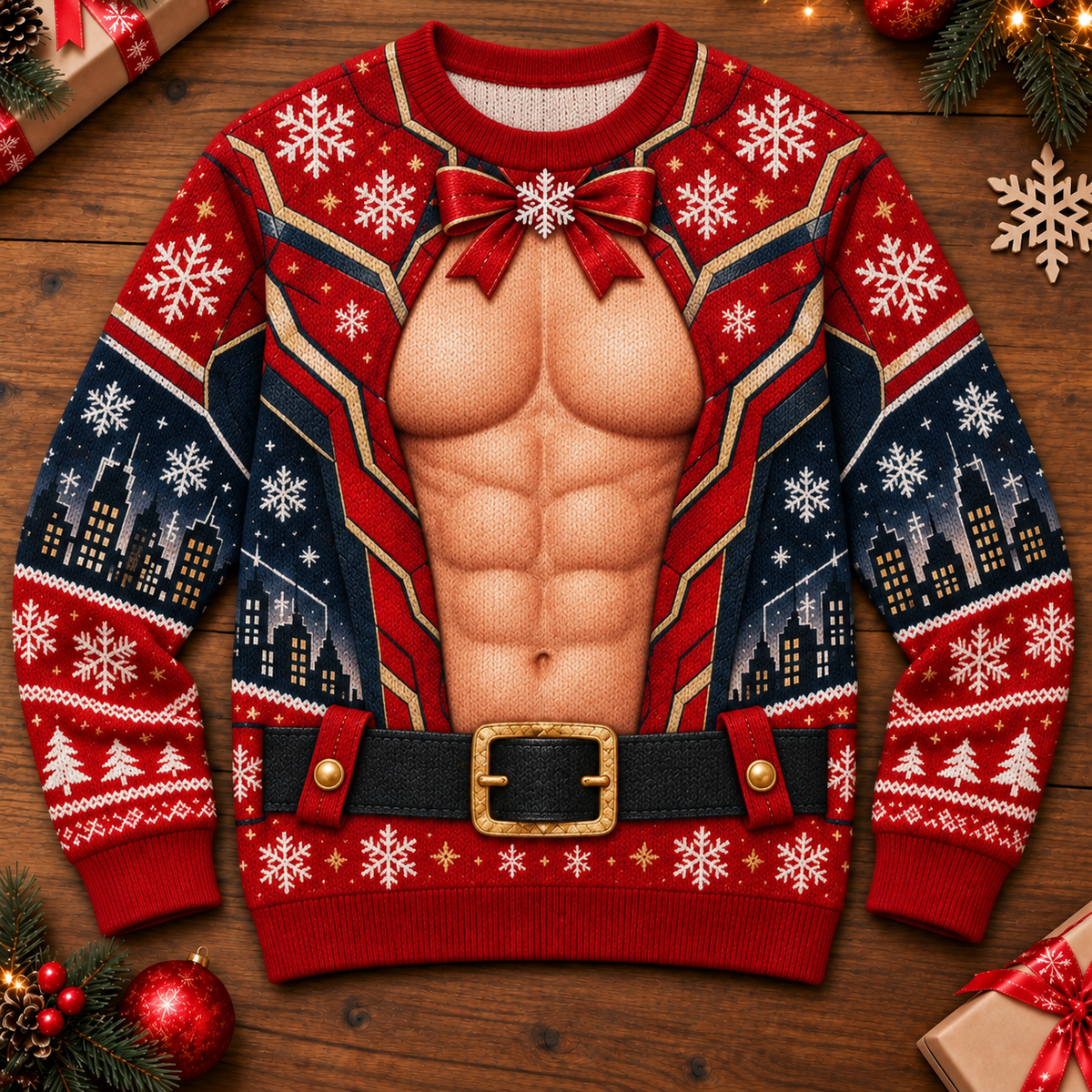 Custom Skin Tone Christmas Armor Sweater – Muscle Illusion Print