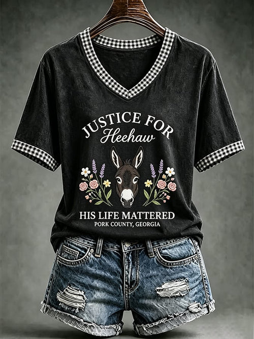 Women's Justice For HeeHaw Donkey Print Casual T-shirt
