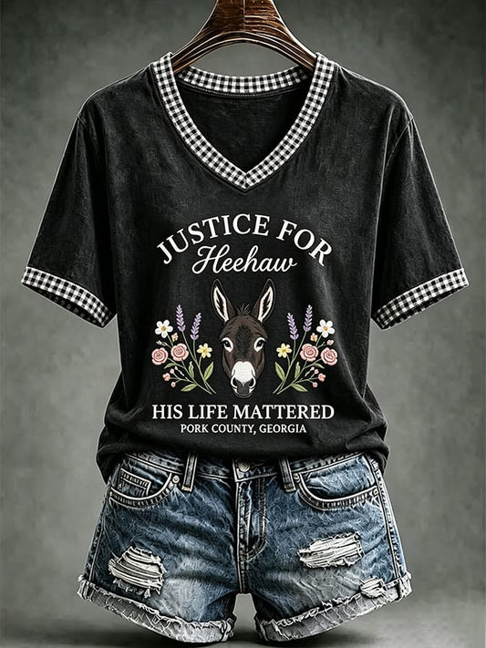 Women's Justice For HeeHaw Donkey Print Casual T-shirt