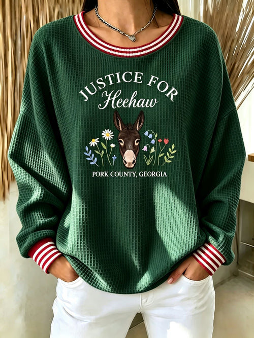 The women's style is the HeeHaw Donkey Justice Printed Sweatshirt.