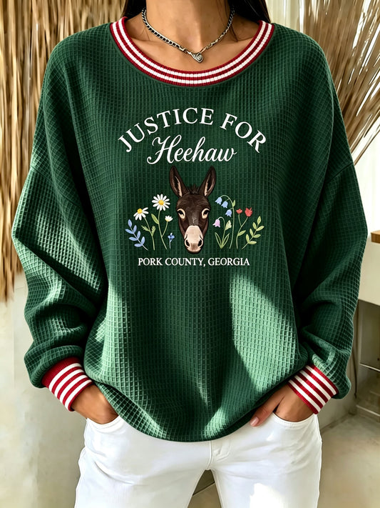 The women's style is the HeeHaw Donkey Justice Printed Sweatshirt.