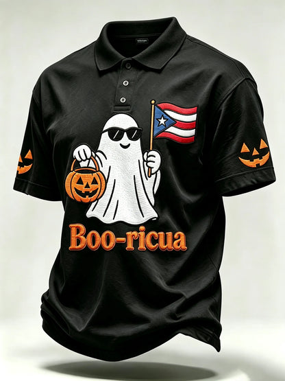 🎃Men's Halloween In Puerto Rico Print Polo Shirt