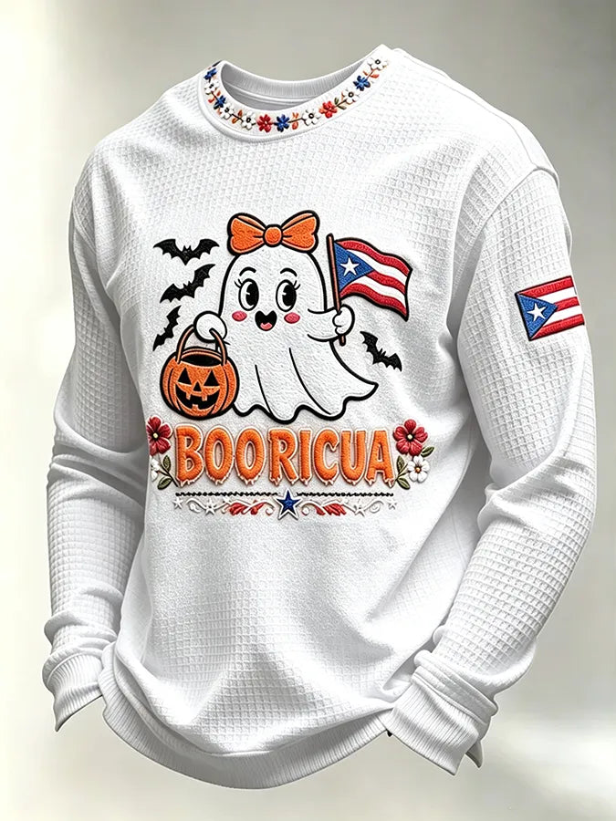 🎃Men's Boricua Halloween Waffle-Knit Long-Sleeve Top