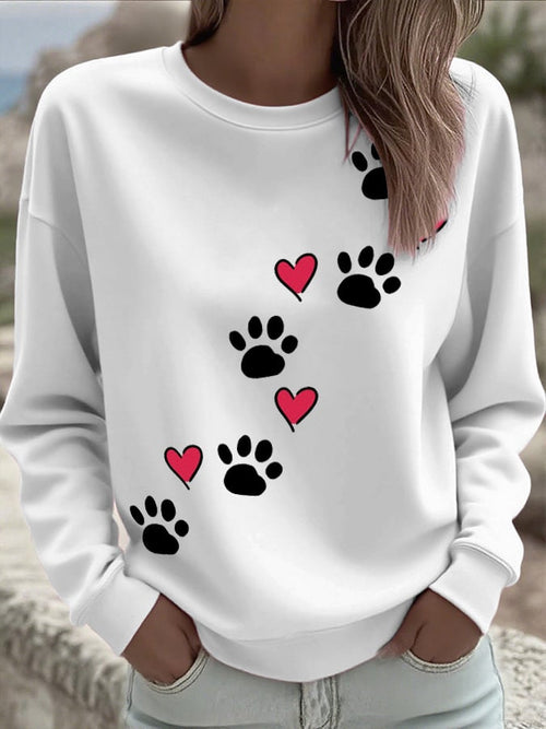 Women'S Retro Animal Paw Print Casual Sweatshirt