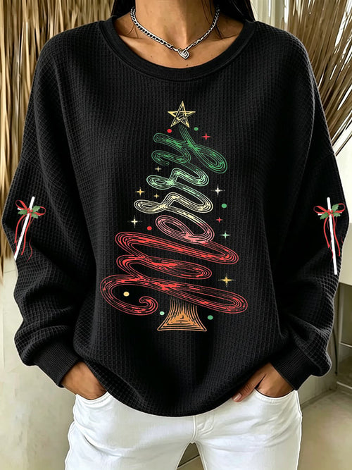 Women's Casual Printed Waffle Long-Sleeve Top