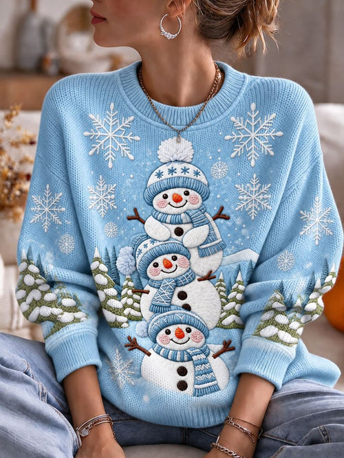 Women's Casual Cute Snowman-Print Knit Top