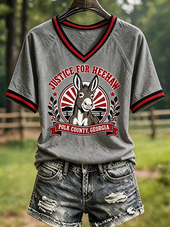 Women's Justice For HeeHaw Donkey Print Casual T-shirt