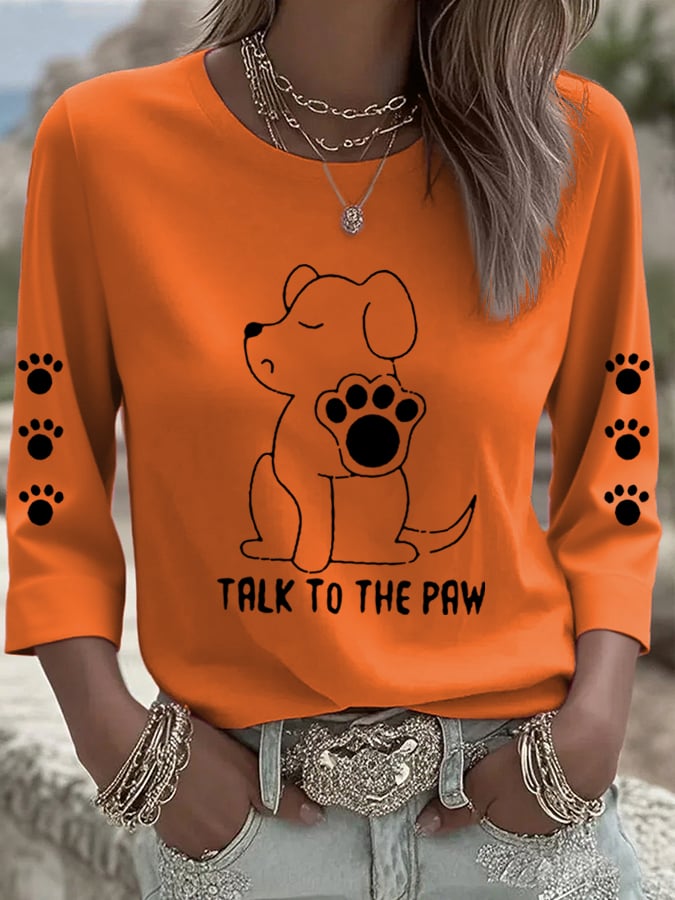 Women's Talking With Paws Funny Puppy Print  Shirt