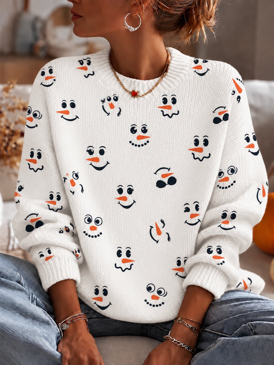 Women'S Christmas Print Crew Neck Long-Sleeve Sweatshirt