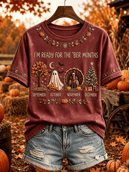 Women's Vintage I'm Ready For The Ber Months Print Casual T-shirt