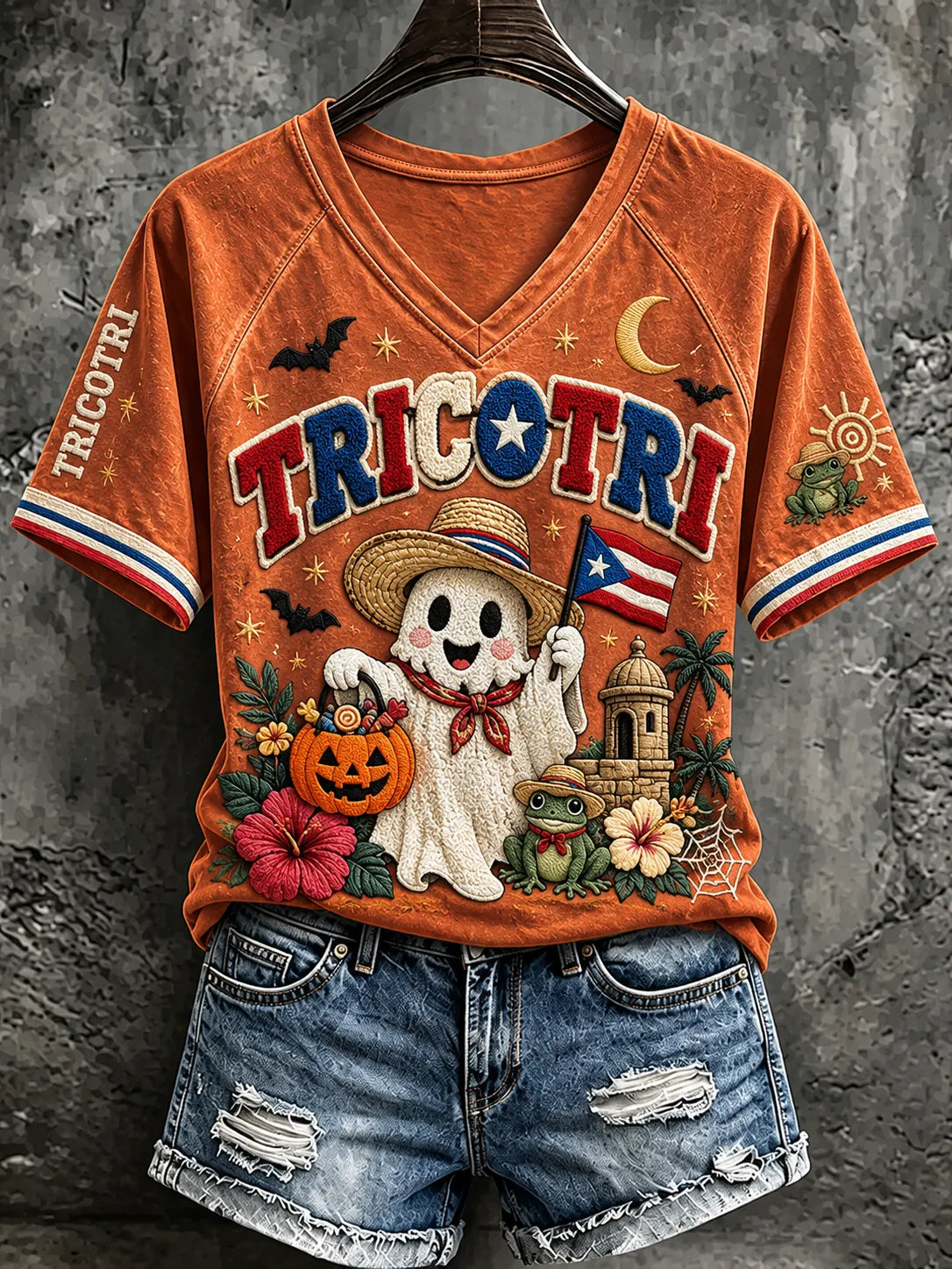 🎃Women'S Puerto Rico Halloween Print T-Shirt