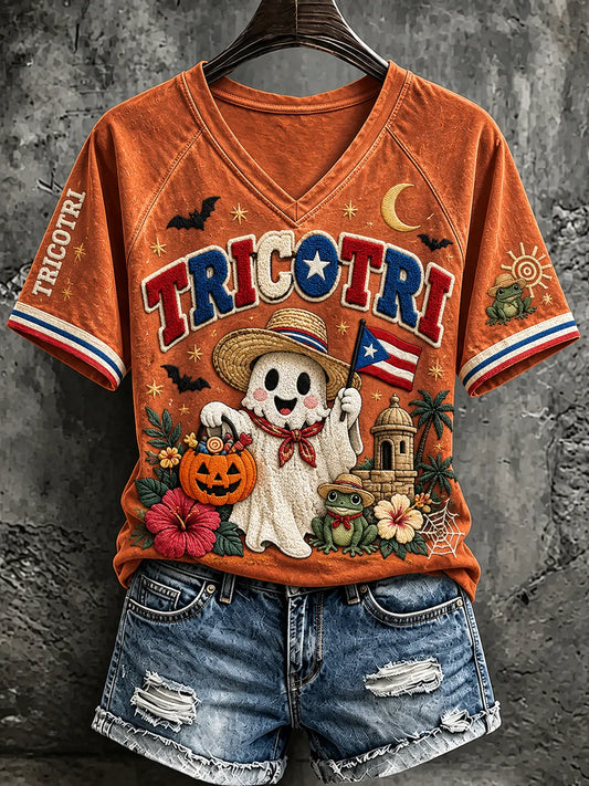 Women'S Puerto Rico Halloween Print T-Shirt