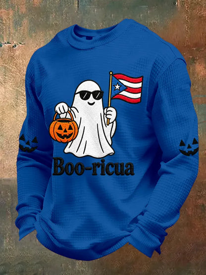 🎃Men's Boricua Halloween Waffle-Knit Long-Sleeve Top