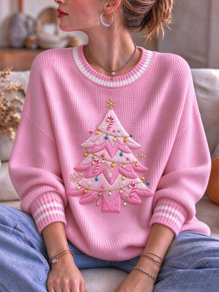 Women's Christmas Print Casual Knit Top