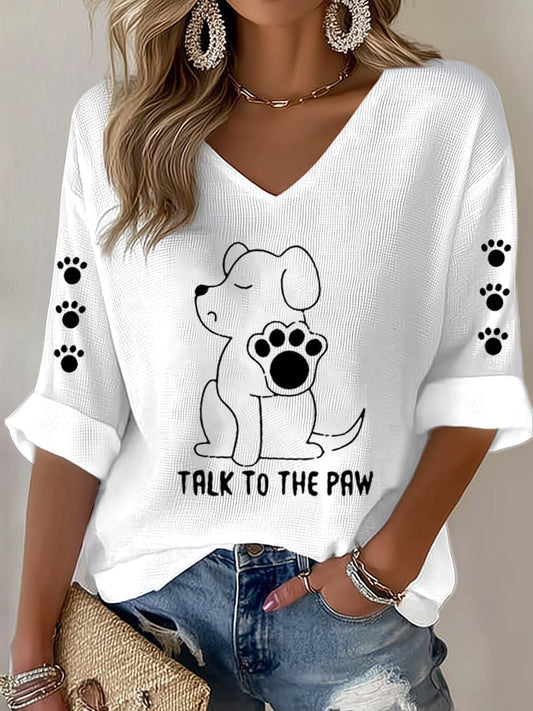 Women's Clothing Dialogue with Paws Funny Puppy Print T-shirt