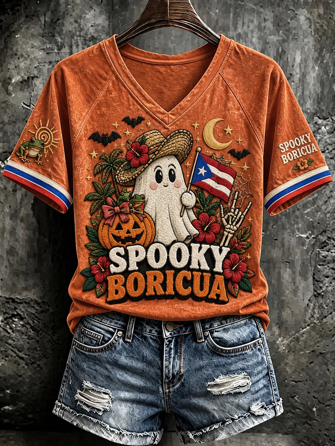 🎃Women'S Puerto Rico Halloween Print T-Shirt