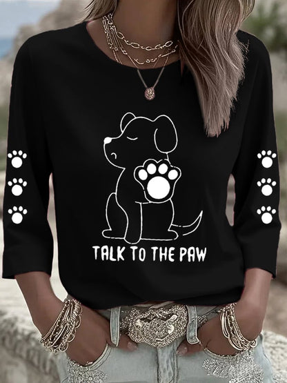 Women's Talking With Paws Funny Puppy Print  Shirt