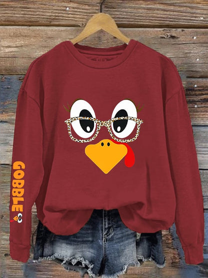 Women's Cute Turkey Fall Thanksgiving Printed Sweatshirt