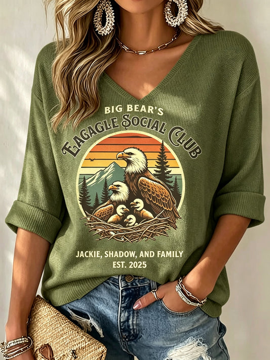 Women's Jackie The Eagle Print V Neck Top