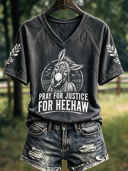 Women's Justice For HeeHaw Donkey Print Casual T-shirt